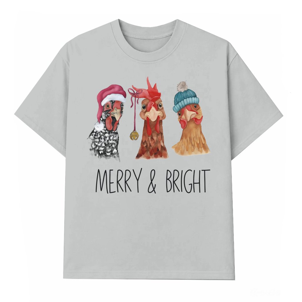 Retro Christmas Chickens T-shirt – Christmas Gift for Farm Lover Merry Bright Festive - front view