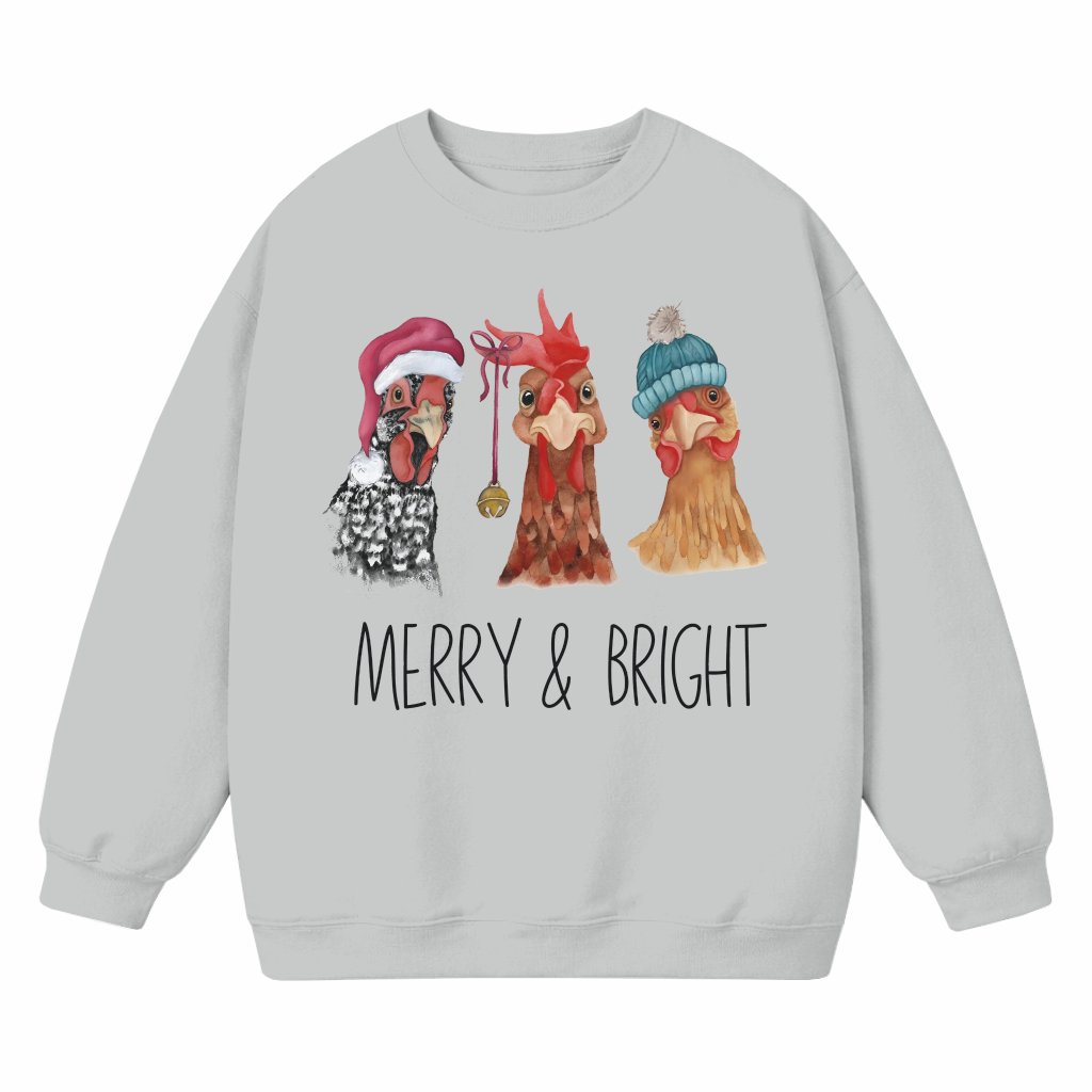 Merry and Bright Christmas Chicken Sweatshirt – Christmas Gift for Farm Lover Retro - front view