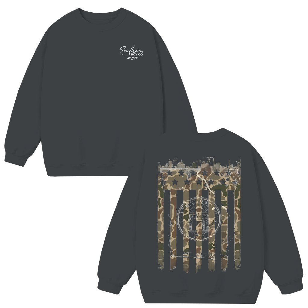 Southern Camo Flag Sweatshirt – Gift for Nature Lover Rustic Deer Forest - front view