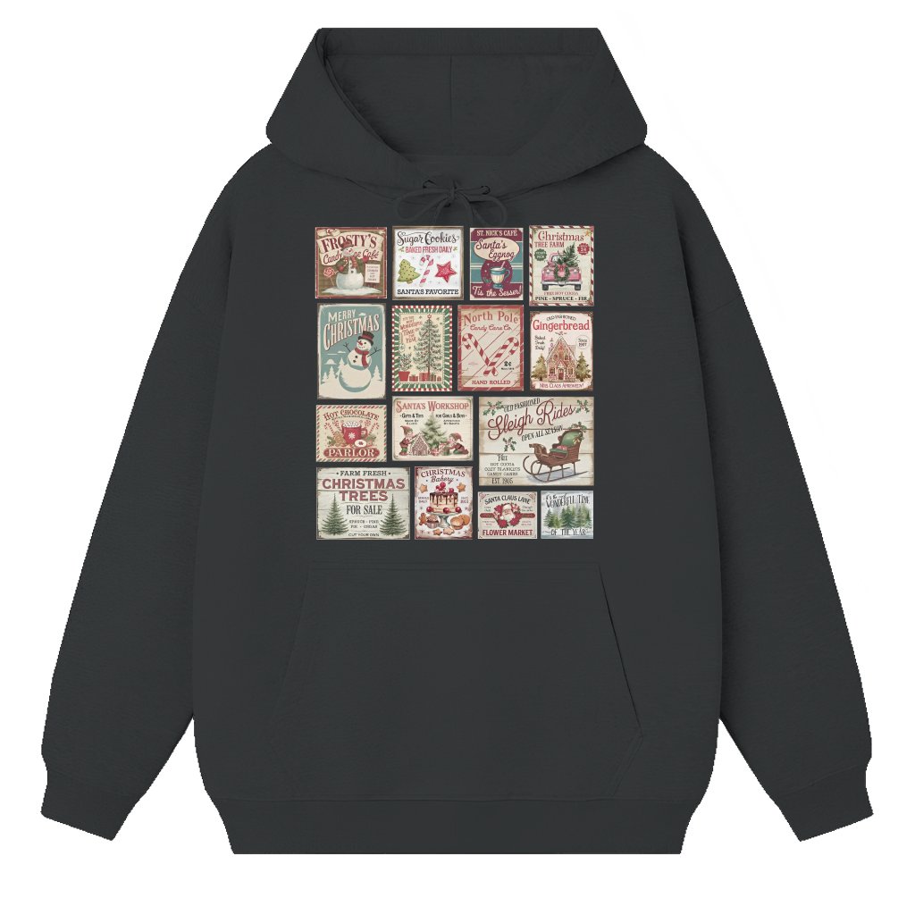 Santa Claus Hoodie – Christmas Gift Vintage Retro Stamps Design - front view