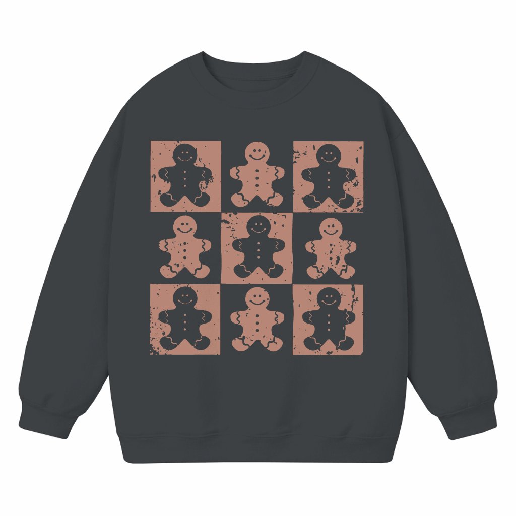 Gingerbread Man Sweatshirt – Christmas Gift Retro Vintage Checkered - front view
