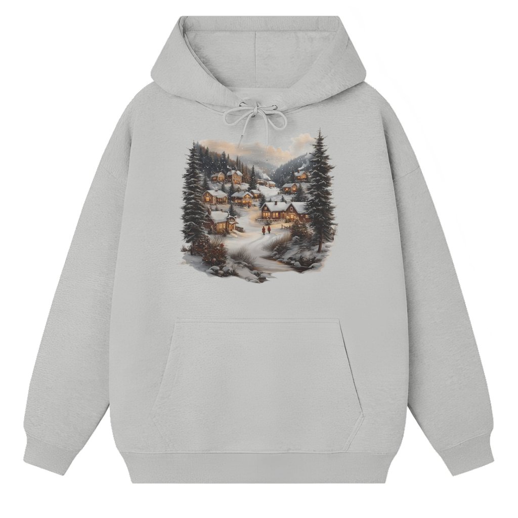Winter Village Hoodie – Christmas Holiday Gift Retro Vintage - front view