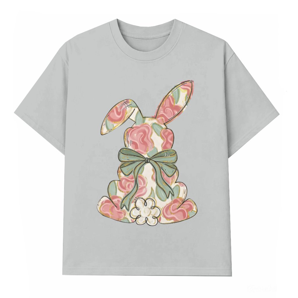 Spring Bunny Bow T-shirt – Easter Pastel Rabbit Gift for Her - front view