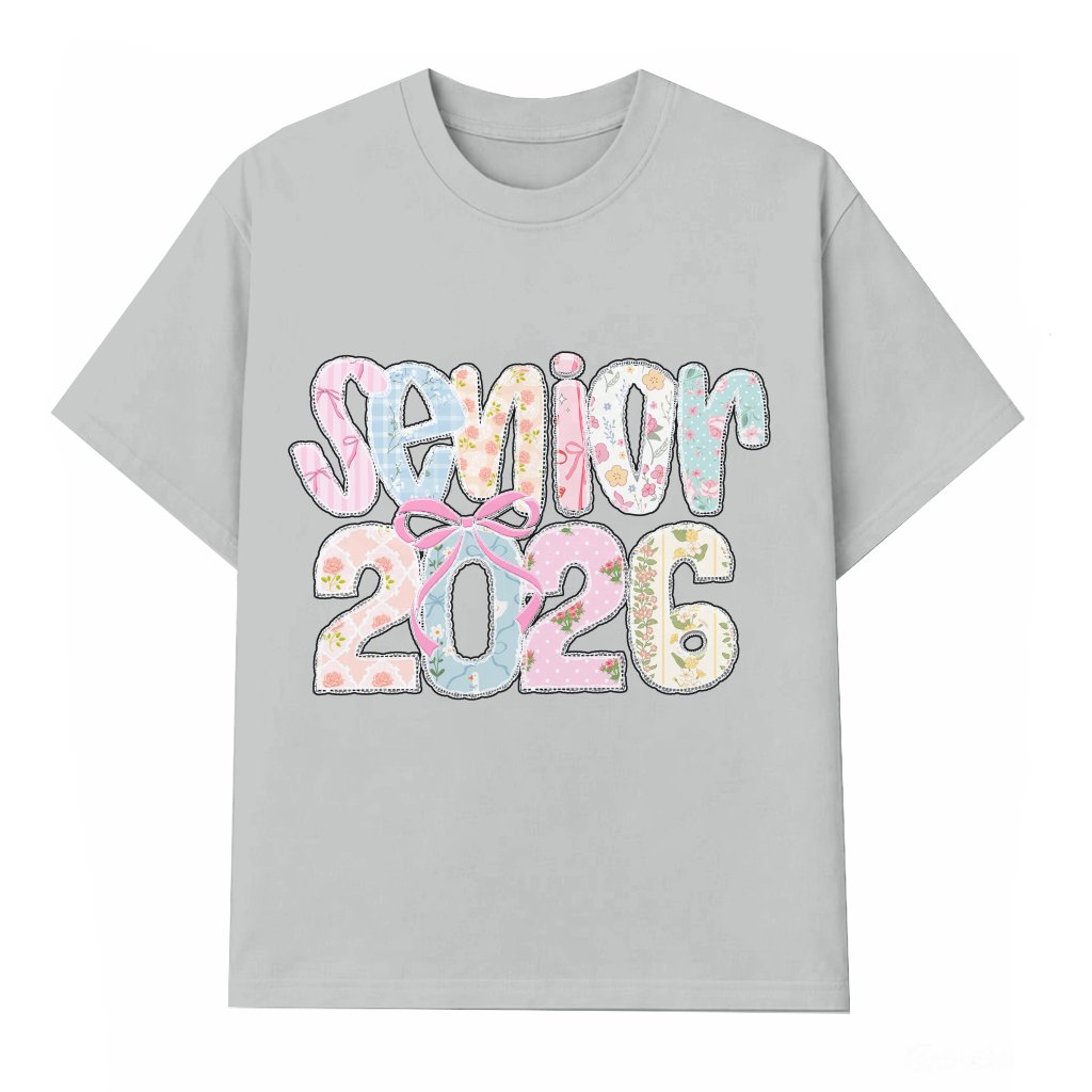 Coquette Senior 2026 T-shirt – Graduation Gift for Senior Girly Lace Pink Floral - front view