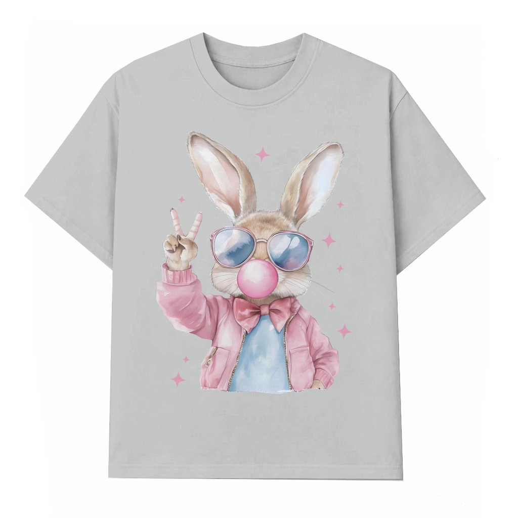 Funny Retro Easter Bunny Blowing Bubble T-shirt – Easter Gift Coquette - front view