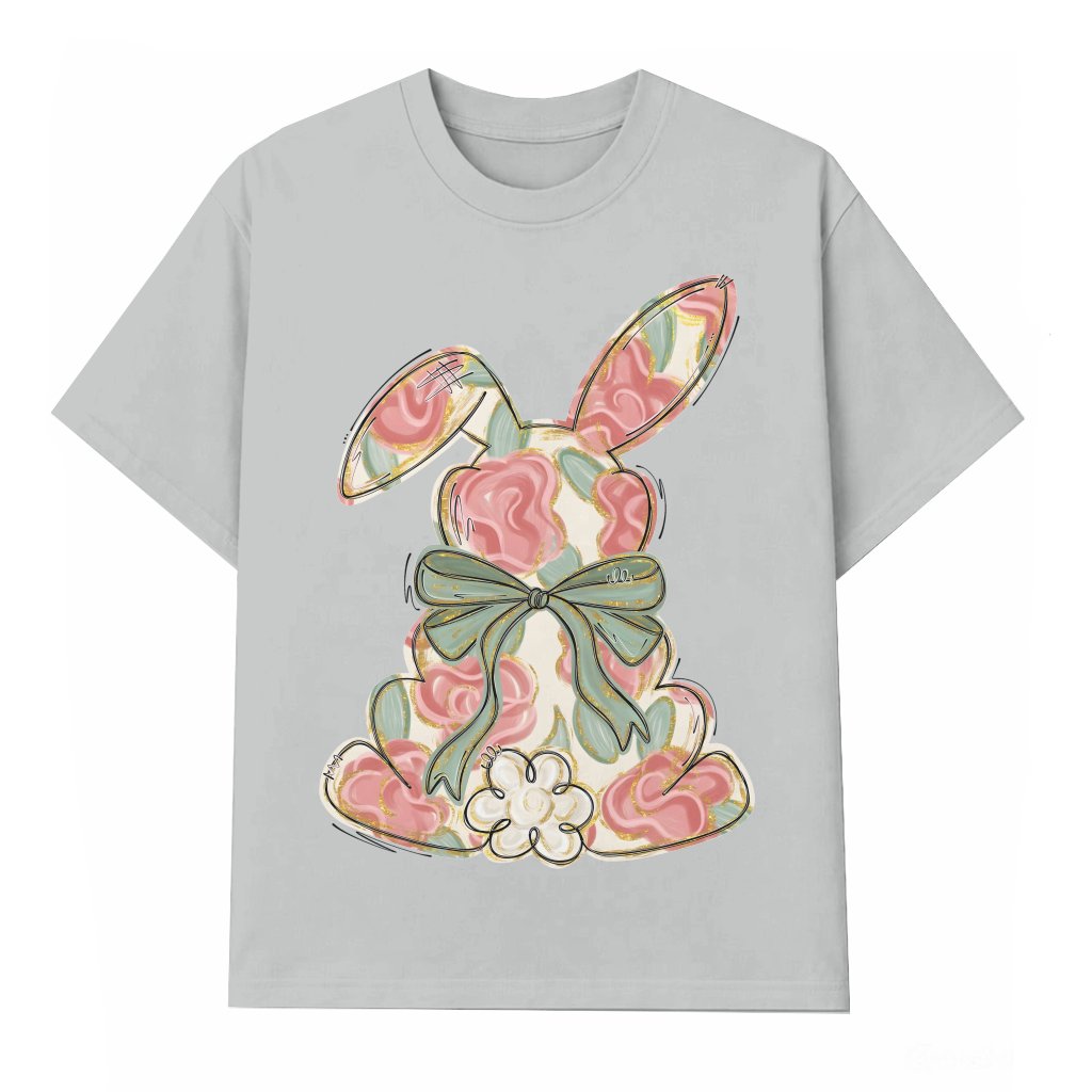 Coquette Floral Easter Bunny T-shirt – Easter Gift for Her - front view