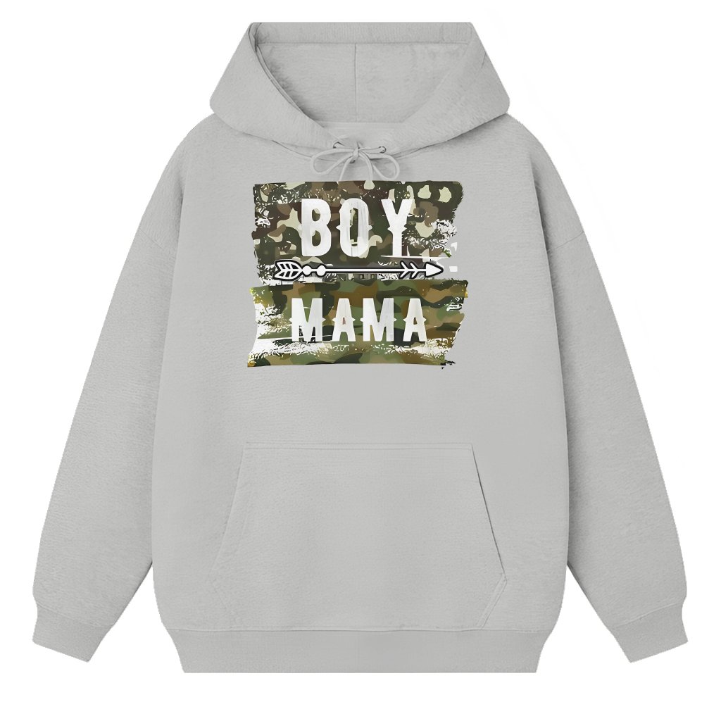 Boy Mama Camo Hoodie – Trendy Birthday Gift for Mom - front view