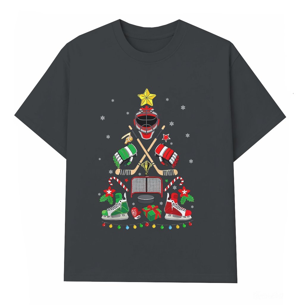 Ice Hockey Christmas Tree T-shirt – Christmas Gift for Hockey Lover Cool Santa - front view