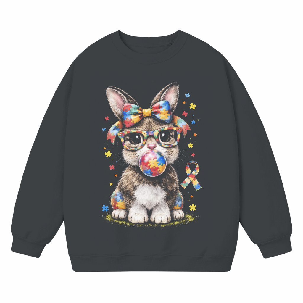 Coquette Bow Bunny Blowing Bubble Sweatshirt – Easter Day Gift for Her - front view