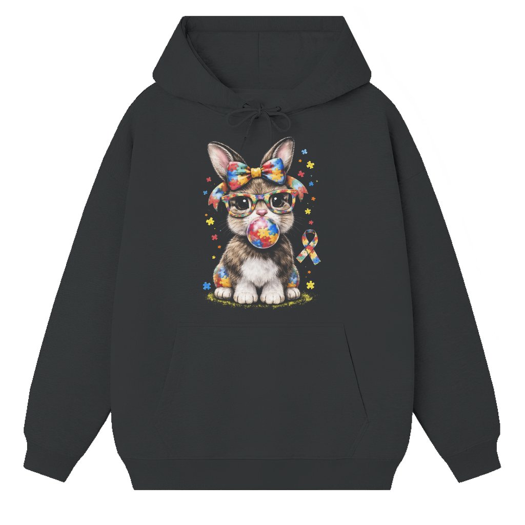 Coquette Bow Bunny Blowing Bubble Hoodie – Easter Day Gift - front view