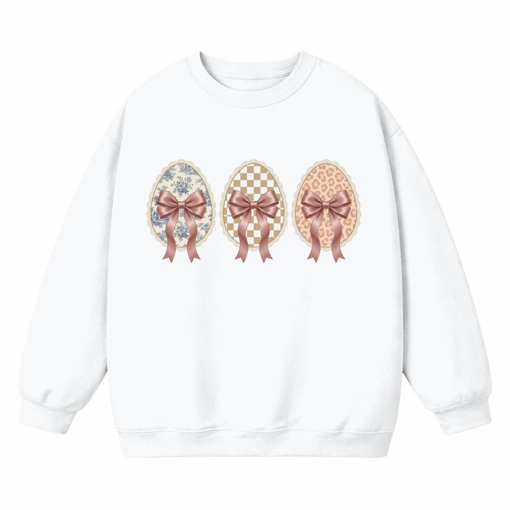 Coquette Bow Bunny Egg Easter Egg Hunt Sweatshirt – Easter Gift for Women - front view
