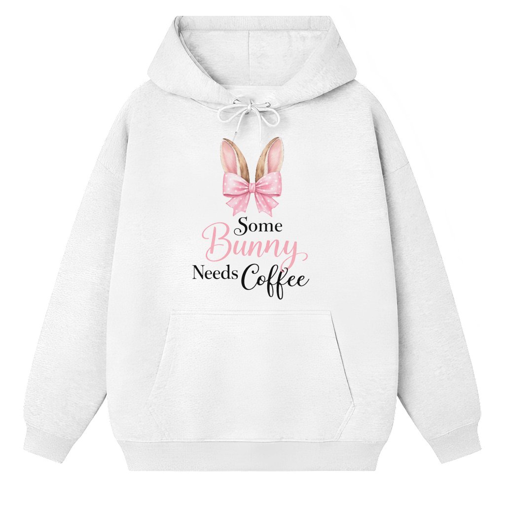 Some Bunny Needs Coffee Hoodie – Easter Gift for Women Coquette Bow Funny - front view