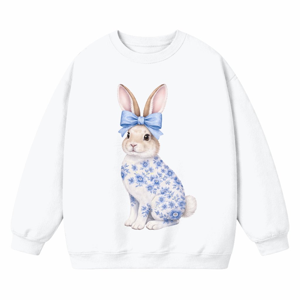 Floral Blue Easter Bunny Sweatshirt – Easter Gift for Women Bunny Lovers - front view