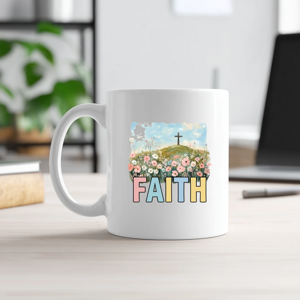Christian Faith Jesus Flower Garden White Mug – Easter Gift for Christian - front view