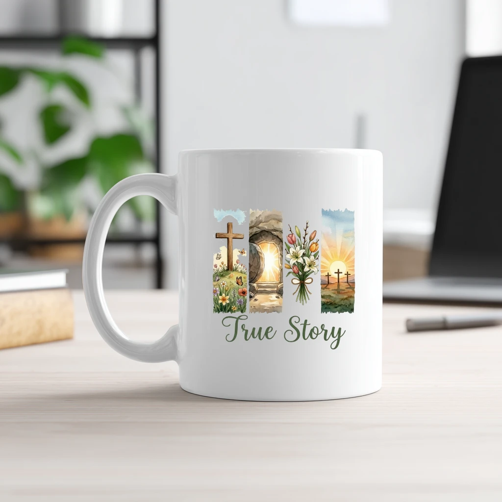 True Story White Mug – Christian Easter Religious Gift - front view