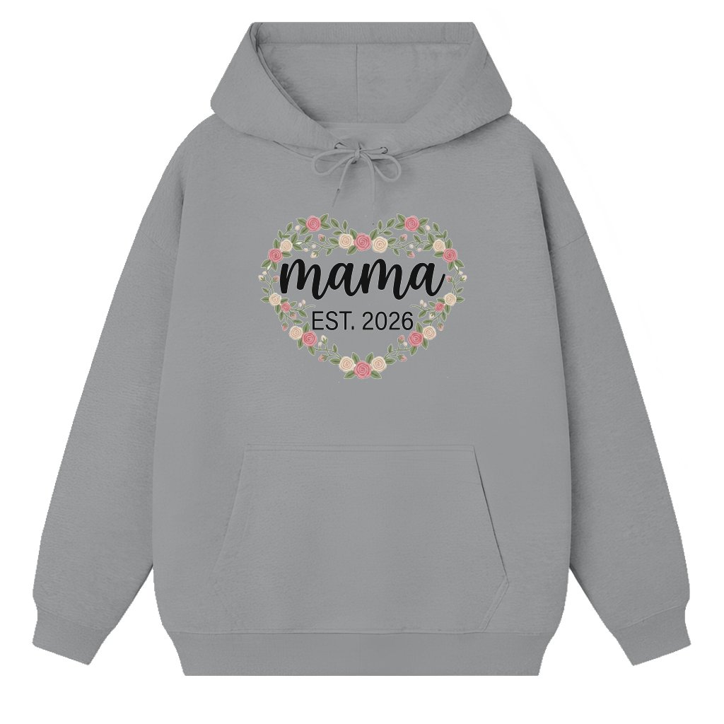 Floral Mama EST 2026 Hoodie – Pregnancy Announcement Gift for Mom - front view