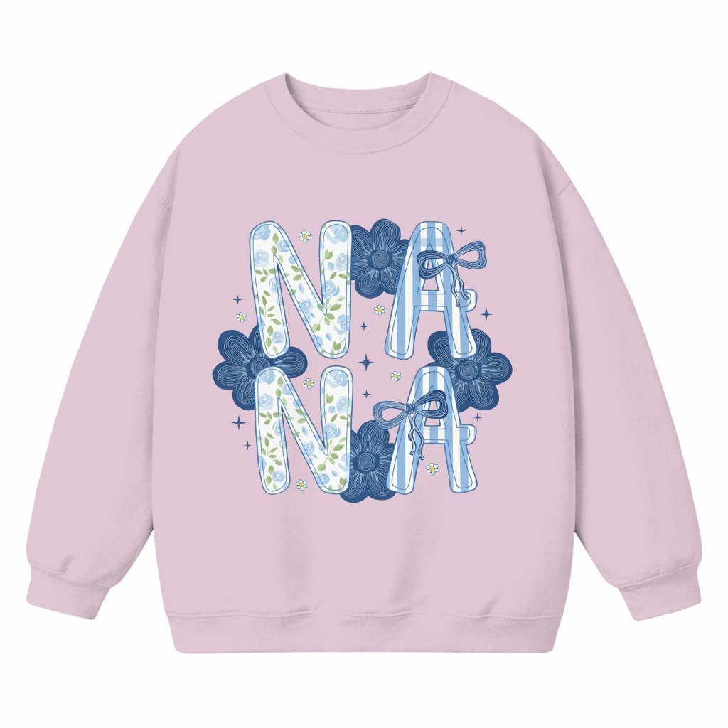 Floral Blue Striped Sweatshirt – Gift for Nana - front view
