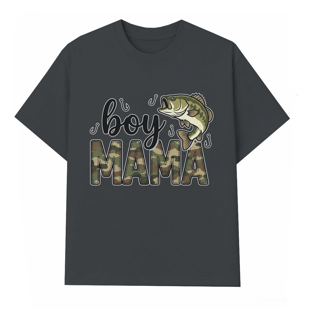 Camo Boy Mama Reel Cool Fishing T-shirt – Mother's Day Gift for Mom - front view