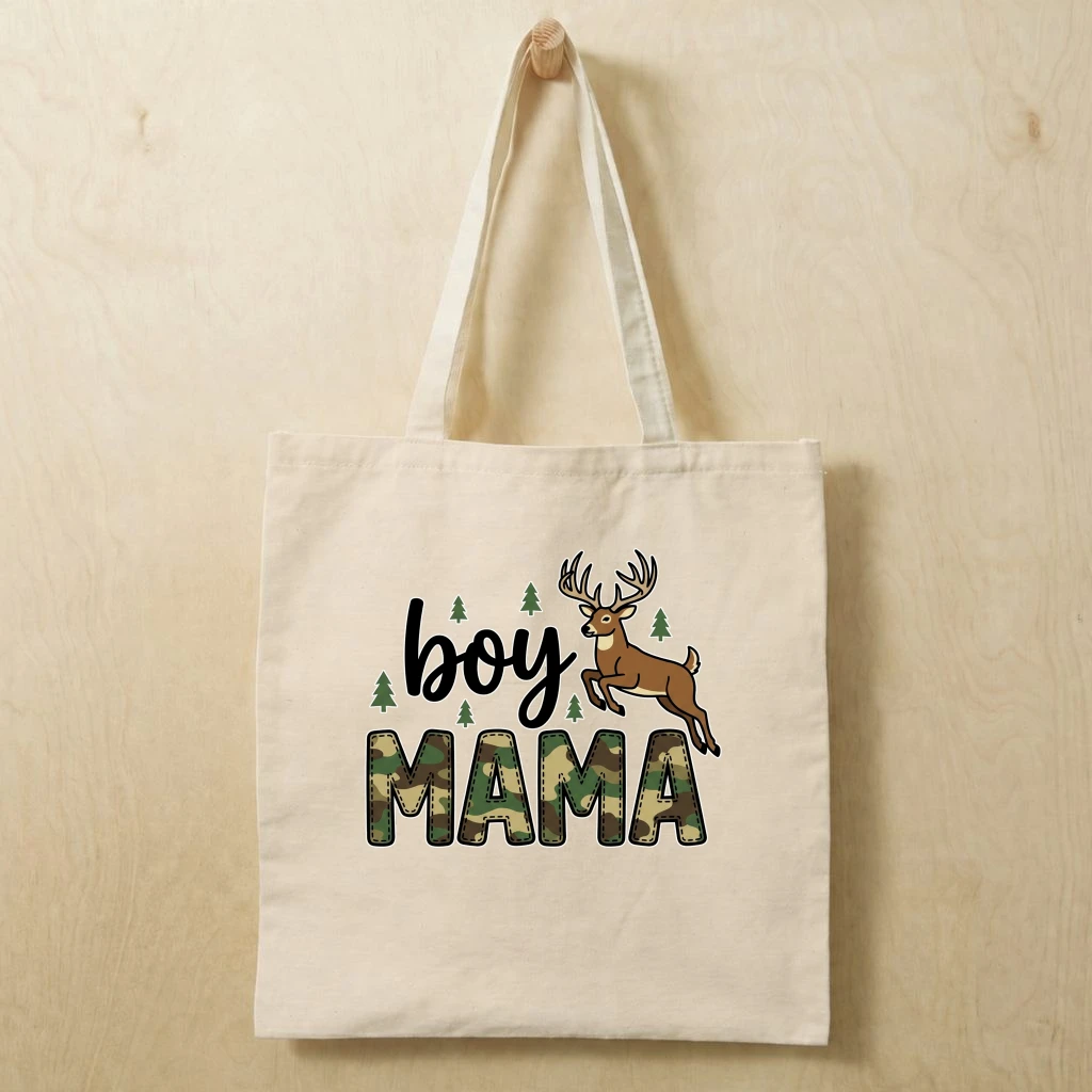 Mama's Boy Camo Hunting Cotton tote bag – Mother's Day Gift for Mom from Son - front view