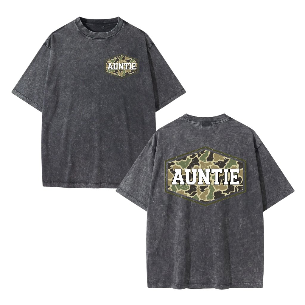Camo Auntie Wash Tee – Mother's Day Birthday Gift for Aunt Camouflage Graphic - front view