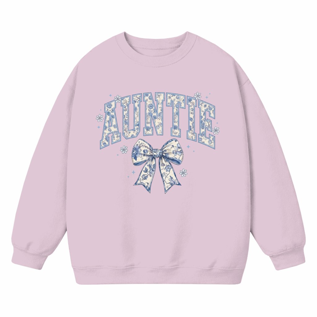 Blue Floral Auntie Shirt, Auntie Floral Coquette Bow Graphic Shirt, Mother's Day Gift for Aunt, Mom, Gigi, Nana & women - Sweatshirt - front view