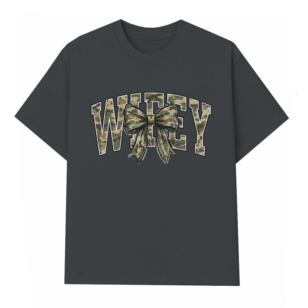 Camo Wifey Coquette Bow T-Shirt - Cute Mother's Day Gift for Wife - front view