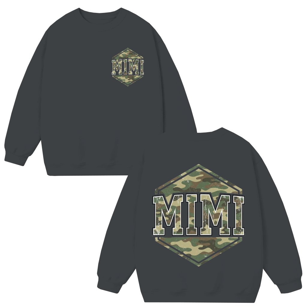 Vintage Camo Mimi Hexagon Crewneck Sweatshirt - Perfect Mother's Day Gift for Grandma - front view