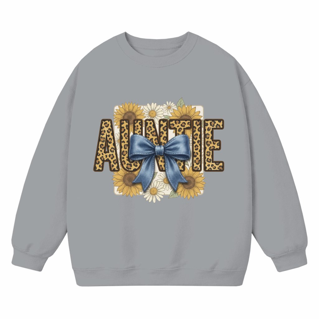 Leopard Sunflowers Coquette Auntie Crewneck Sweatshirt - Cute Mother's Day Gift for Aunt - front view