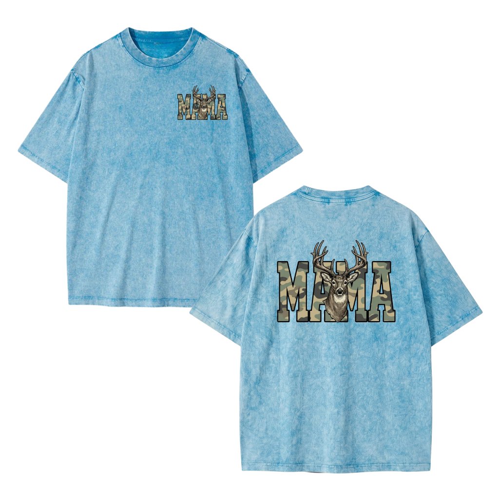 Camo Deer Hunting Mama Wash Tee - Perfect Mother's Day Gift for Mama - front view