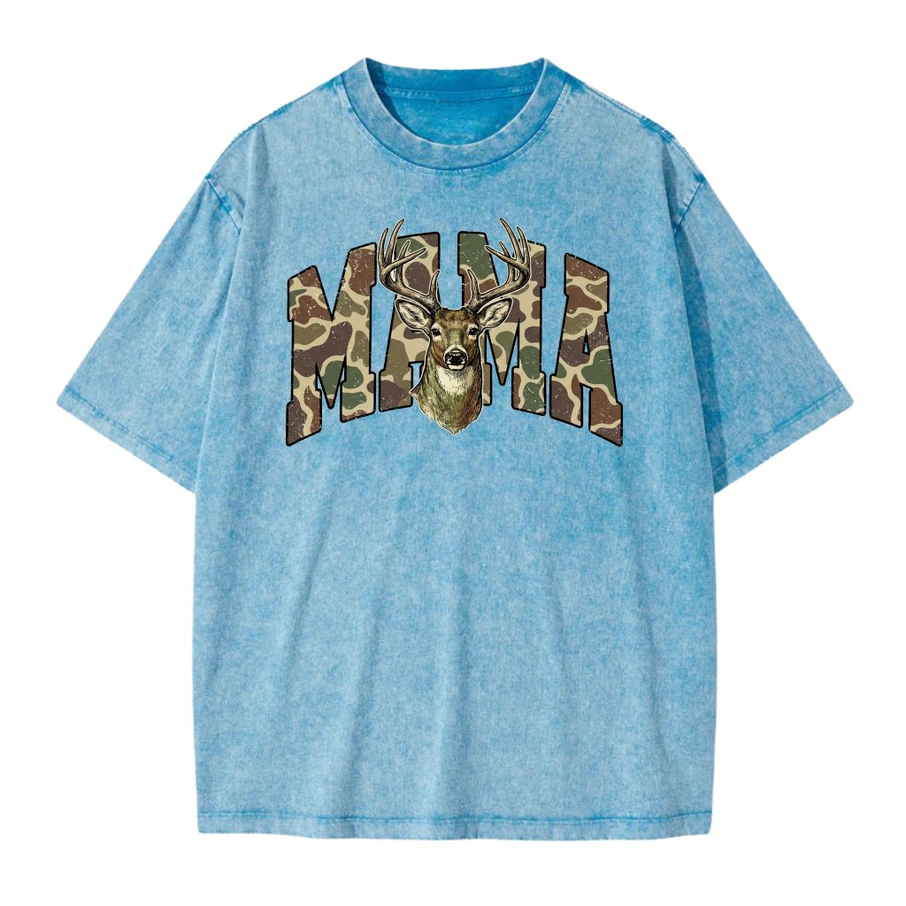 Camo Mama Deer Hunting Wash Tee - Perfect Mother's Day Gift for Mom, Hunting Lovers - front view