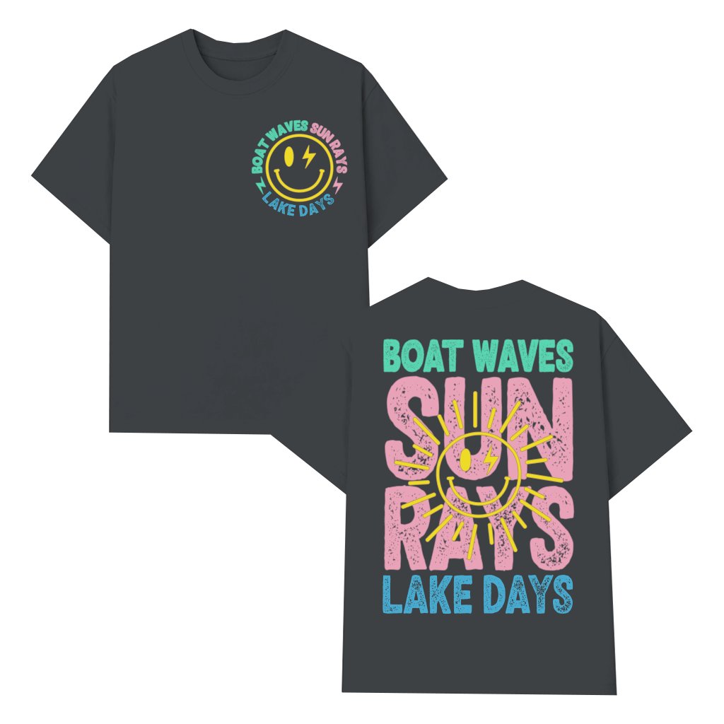 Retro Boat Waves Sun Rays Lake Days - Summer Vacation T-Shirt - Cute Summer Holiday Gift for women - front view