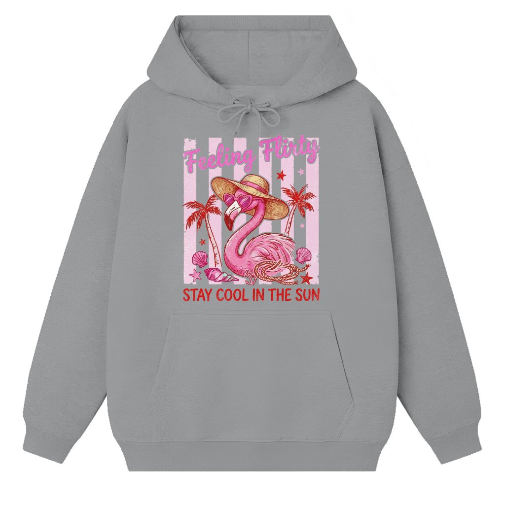 Cute Feeling Flirty Pink Flamingo Hoodie - Tropical Beach Gift for Flamingo Lovers - front view