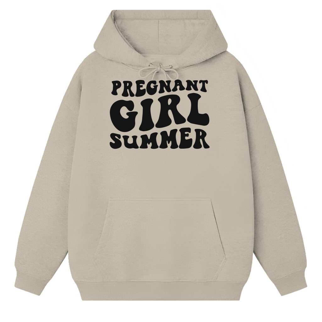 Pregnant Girl Summer Hoodie Dark Colors - Funny Pregnancy Announcement Gift for New Mom, women - front view