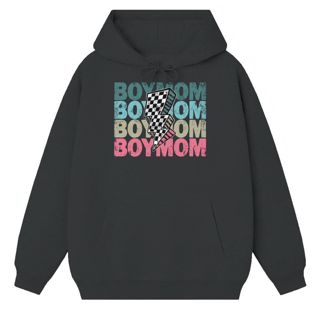 Retro Checkered Lightning Bolt Distressed Boy Mom Hoodie - Cool Mother's Day Gift for Mama, women - front view