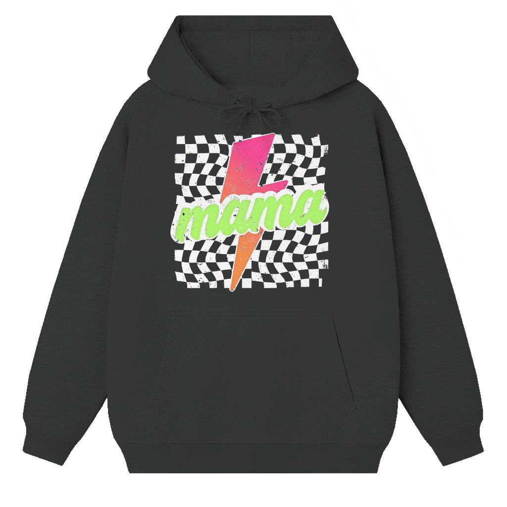 Retro Neon Checkered Mama Hoodie - Mama Lightning Bolt Shirt - Mother's Day Gift for women - front view