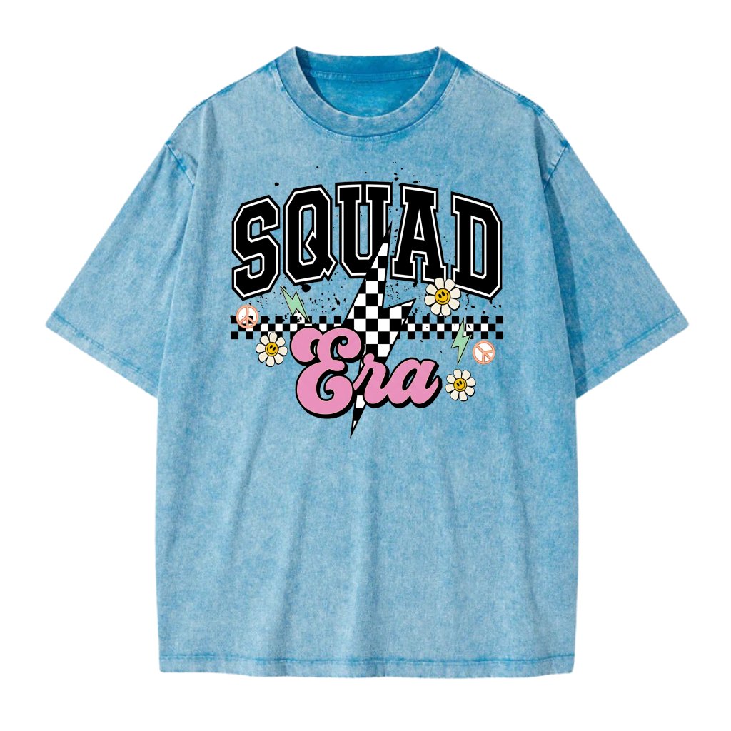 Retro Squad Era Wash Tee -Cute Daisy Lightning Y2K Style Shirt - Gift for Bridal Squad Team - front view