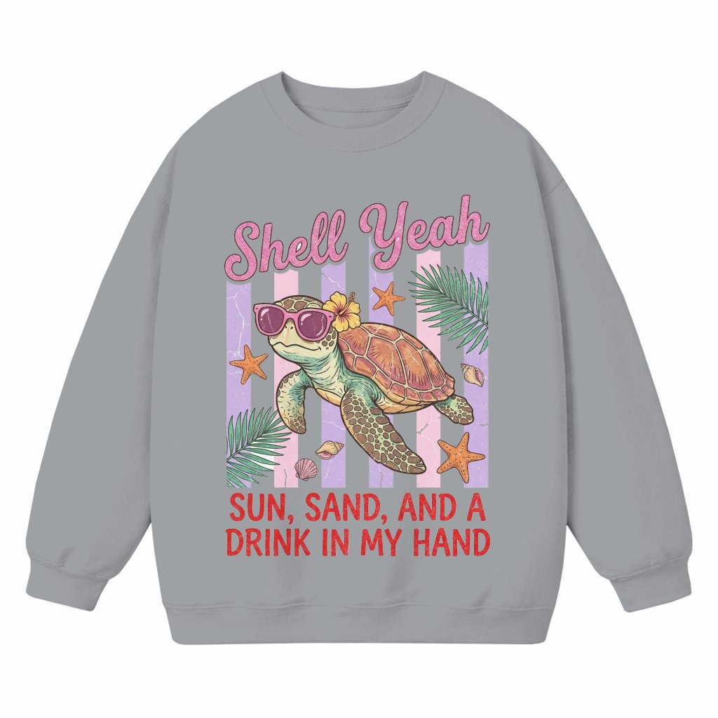 Vintage Shell Yeah Sweatshirt - Cute Sea Turtle Graphic Shirt - Funny Summer Vacation Gift for women, Turtle Lovers - front view
