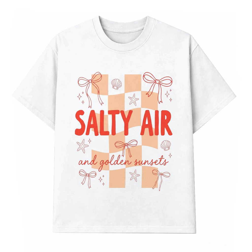 Salty Air and Golden Sunsets T-shirt - Cute Beach Vacation Gift for women - front view