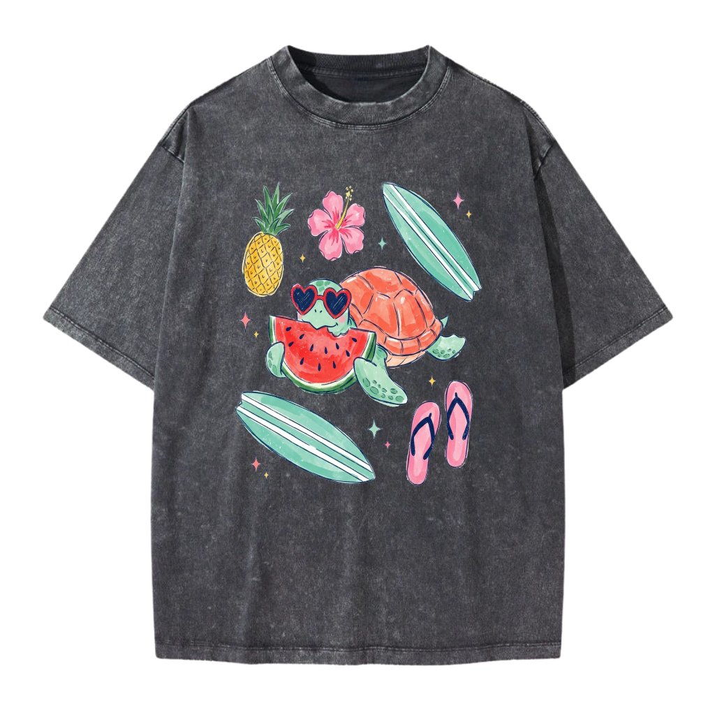 Cute Sea Turtle Wash Tee - Women's Beach Turtle Sealife Shirt - Cute Summer Vacation Gift for women - front view