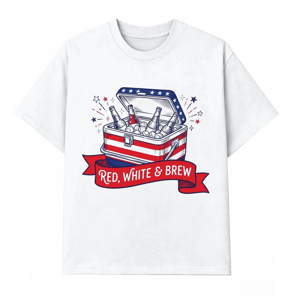 Red White & Brew T-shirt - 4th of July American Beer Lovers Shirt - Funny 4th of July Patriotic Beer Gift for men & women - front view
