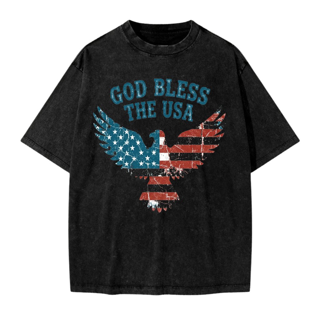 God Bless The USA 4th of July Eagle Wash Tee - American Independence Day Gift for men & women - front view