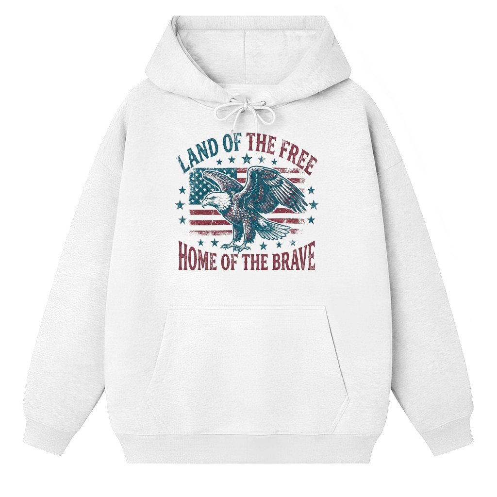 Retro Land Of The Free Patriotic USA Eagle Flag Hoodie - Ideal Freedom 4th of July Gift for men & women - front view