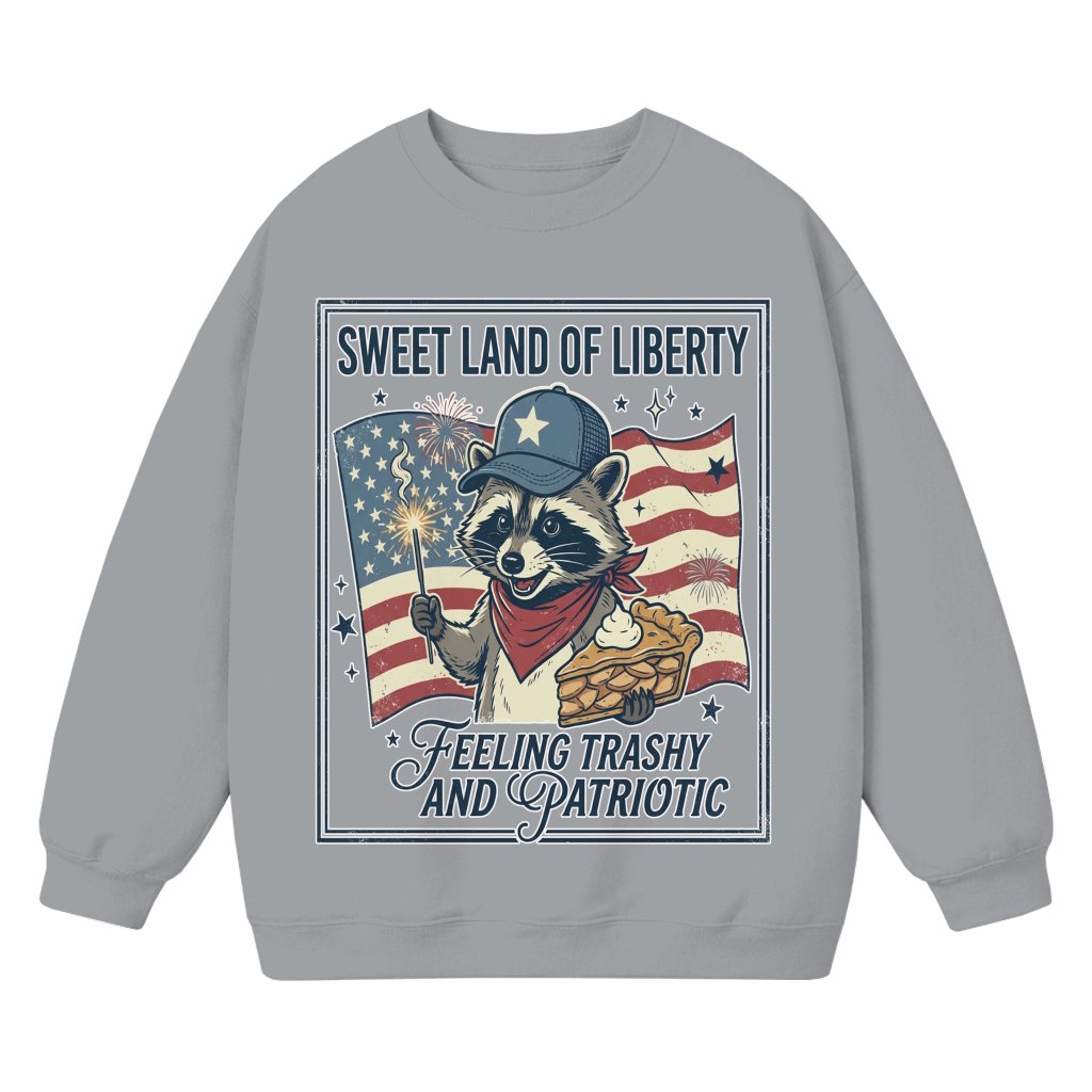 Sweet Land of Liberty Patriotic USA Raccoon Sweatshirt - Cute 4th of July America Raccoon Gift for men and women - front view