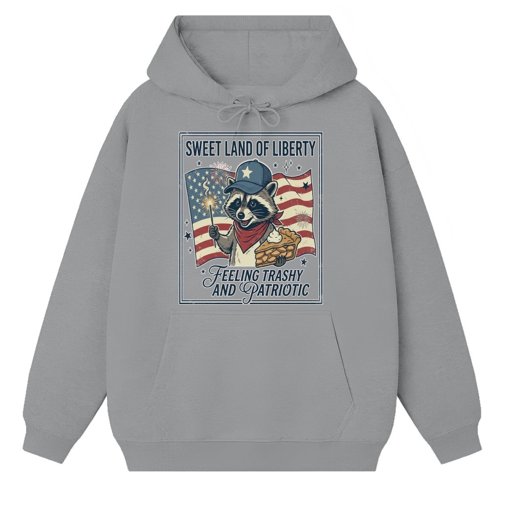 Sweet Land of Liberty Patriotic USA Raccoon Hoodie - Cute 4th of July America Raccoon Gift for men and women - front view