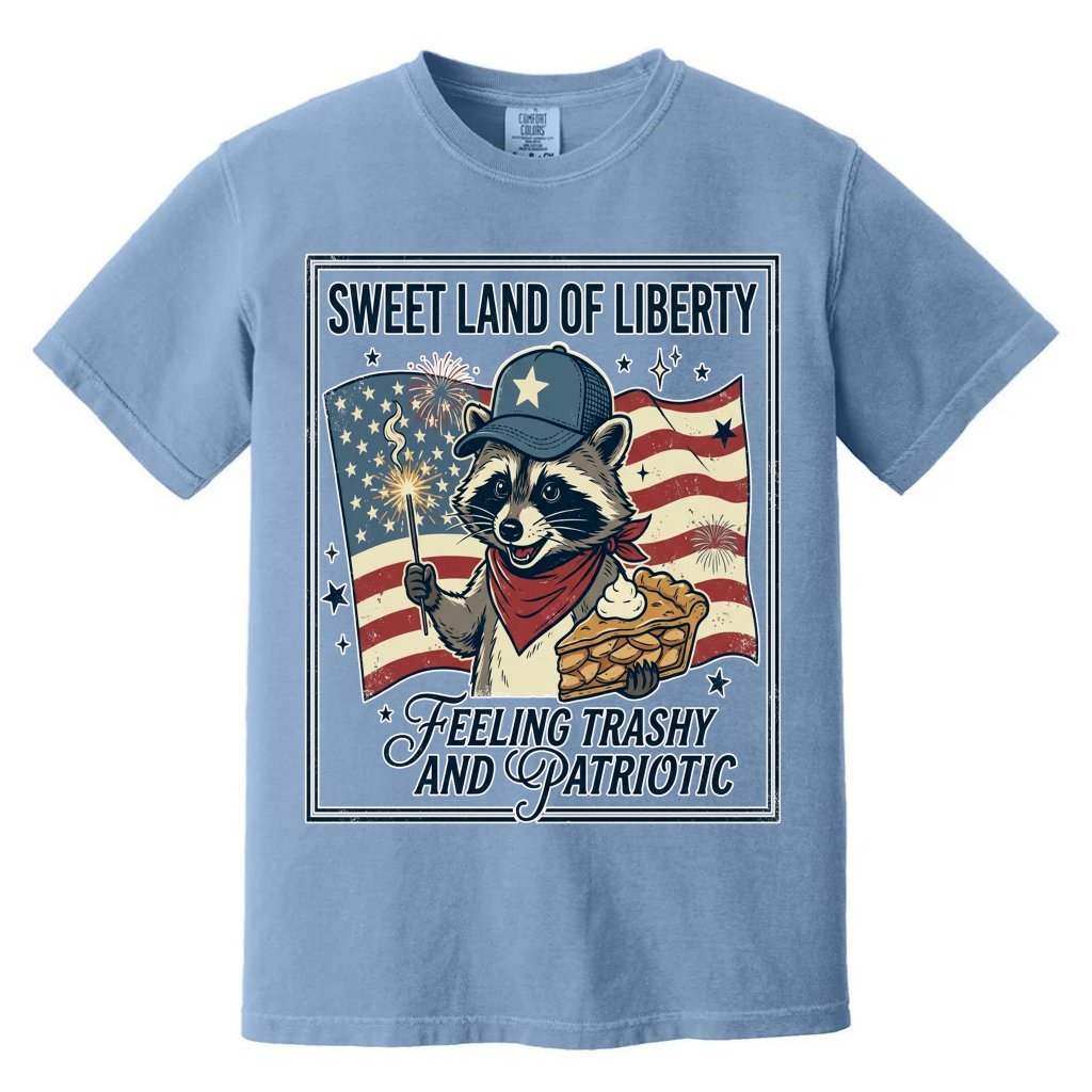 Comfort Colors Sweet Land of Liberty Patriotic USA Raccoon Shirt - Cute 4th of July America Raccoon Gift for men and women - front view