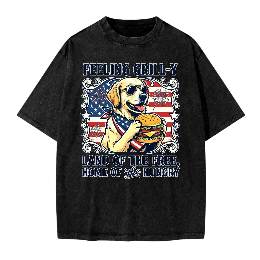 Land of The Free Patriotic USA Golden Retriever Dog Wash tee - Cute Golden 4th of July America Flag Gift for Dog Lovers - front view
