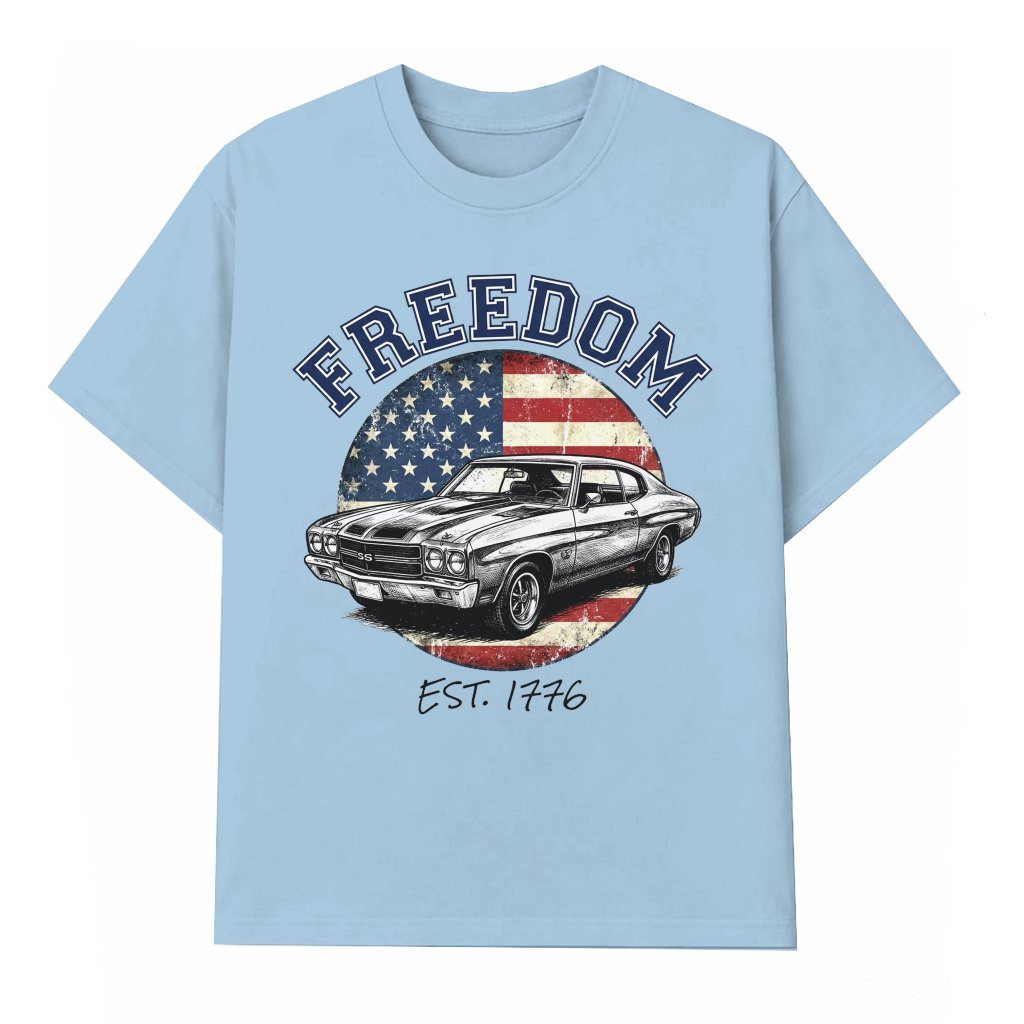 Vintage Freedom est 1776 Patriotic American Car T-shirt - USA Flag Truck 4th of July Gift for men and women - front view