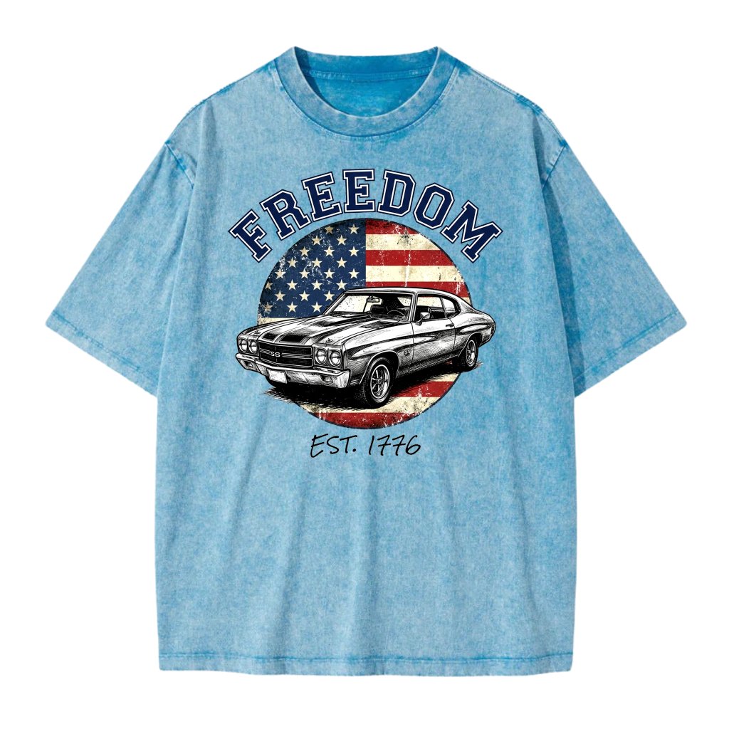 Vintage Freedom est 1776 Patriotic American Car Wash Tee - USA Flag Truck 4th of July Gift for men and women - front view