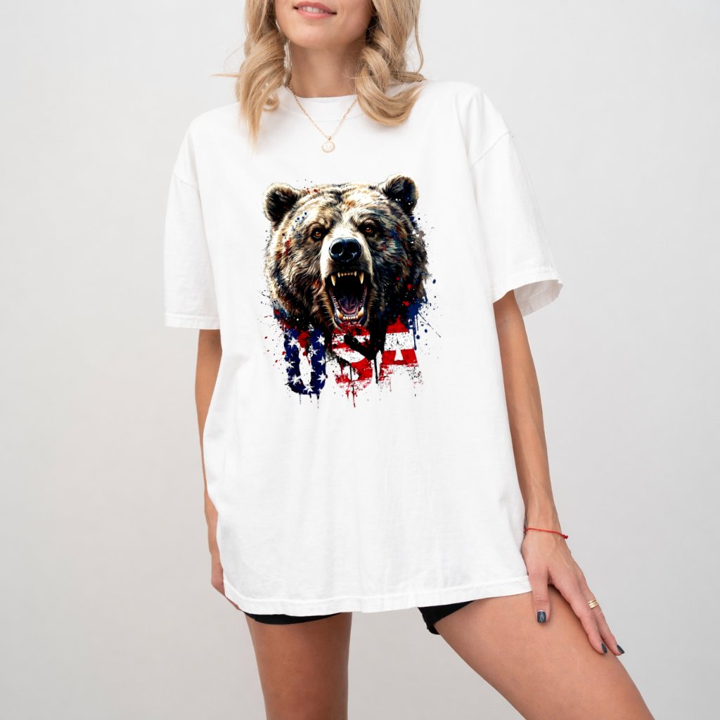 Comfort Colors Retro USA Flag American Bear Shirt - Cool Men's 4th of July Gift for Bear Lovers - back view