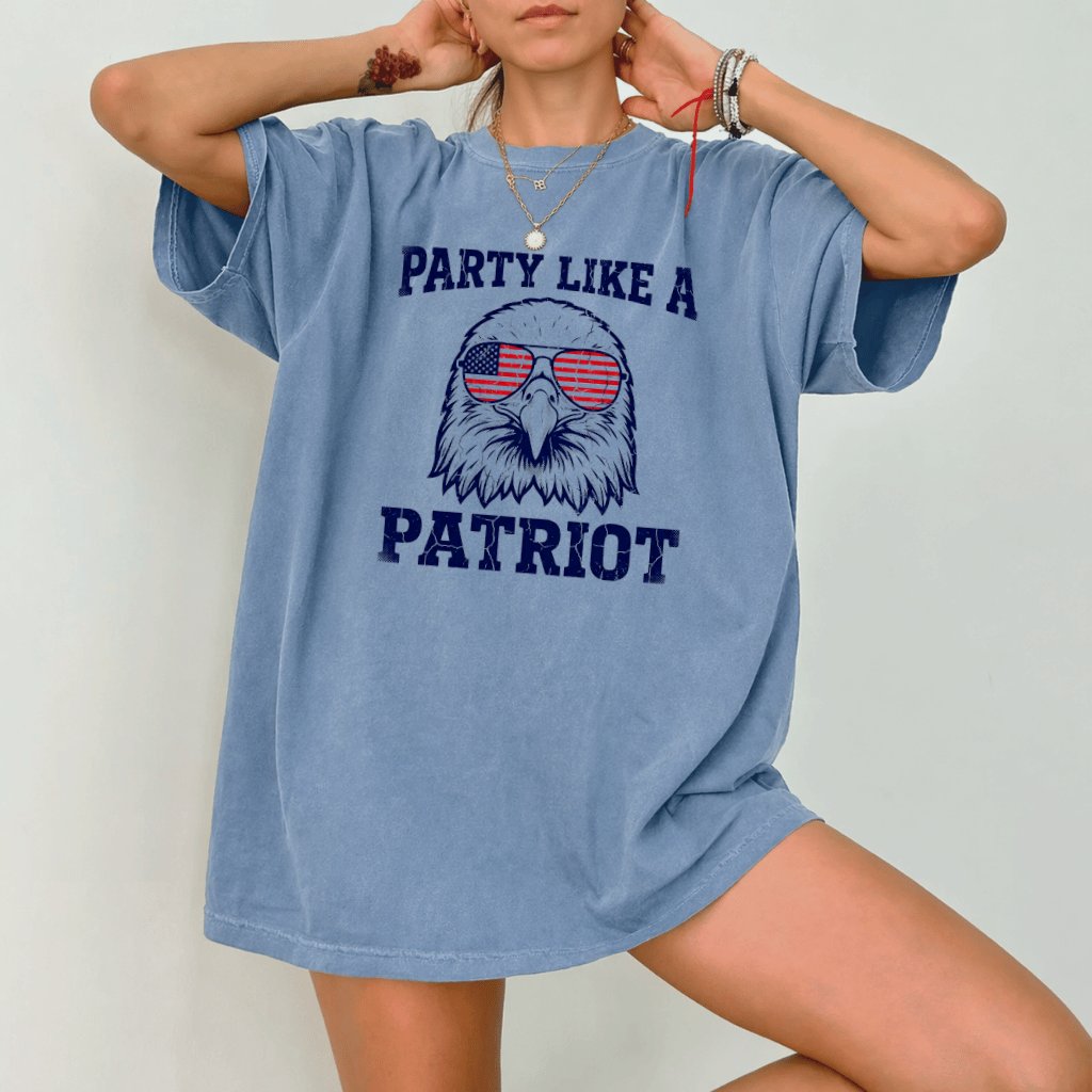 Comfort Colors Party Like A Patriot Patriotic American Eagle Shirt - Cool Patriotic Independence Gift for men and women - detail view